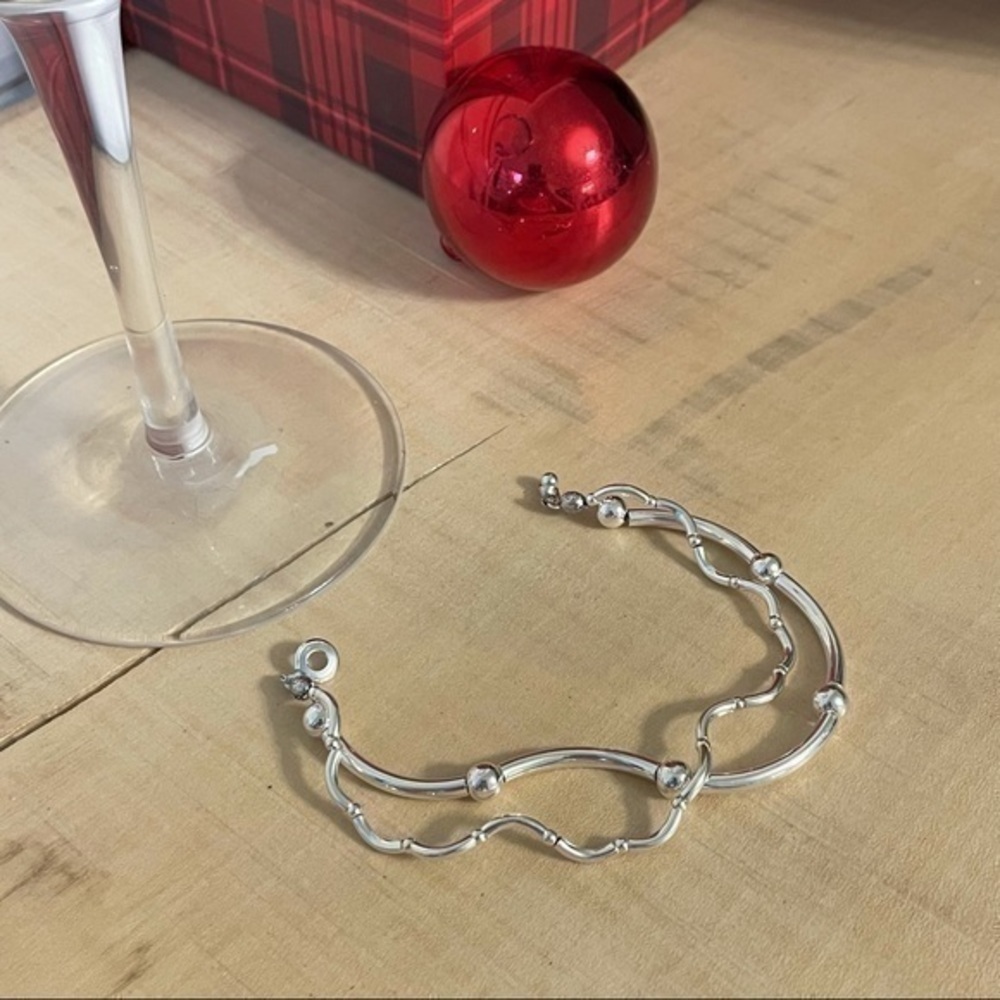 2/$49 Handmade Curved Bar Layered Dual Silver Plated Link Bracelet Minimal Gift